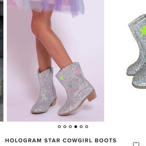 Lola + The Boys Silver Hologram Star Cowgirl Boots